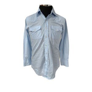 Vtg Sheplers Mens 15.5/32 Light Blue Pearl Snap Long Sleeve Western Shirt